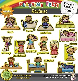 Playtime Felts Daily Routines Felt Story Set 28 PRECUT & Ready to Play Felt Figures for Flannel Board Teaching for Toddlers, Preschoolers and Kindergarten - Adorable Felt Characters