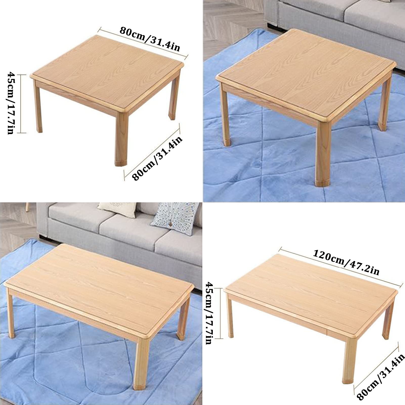 Stół kuchenny Tatami do użytku domowego Stół grzewczy Stół grzewczy + kołdra + dywan + grzejnik do kuchni Salon Sypialnia Balkon，Natural-120x80x45cm