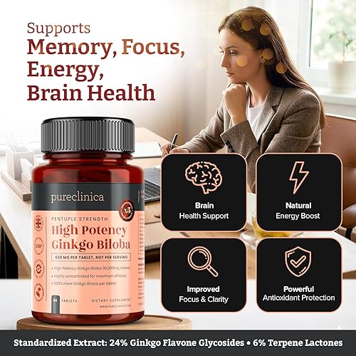 Miniatura 5 de pureclinica Ginkgo Biloba de alta potencia 30,000 mg x 90 tabletas - 3 meses de suministro - 5 veces la fuerza de los productos de la competencia