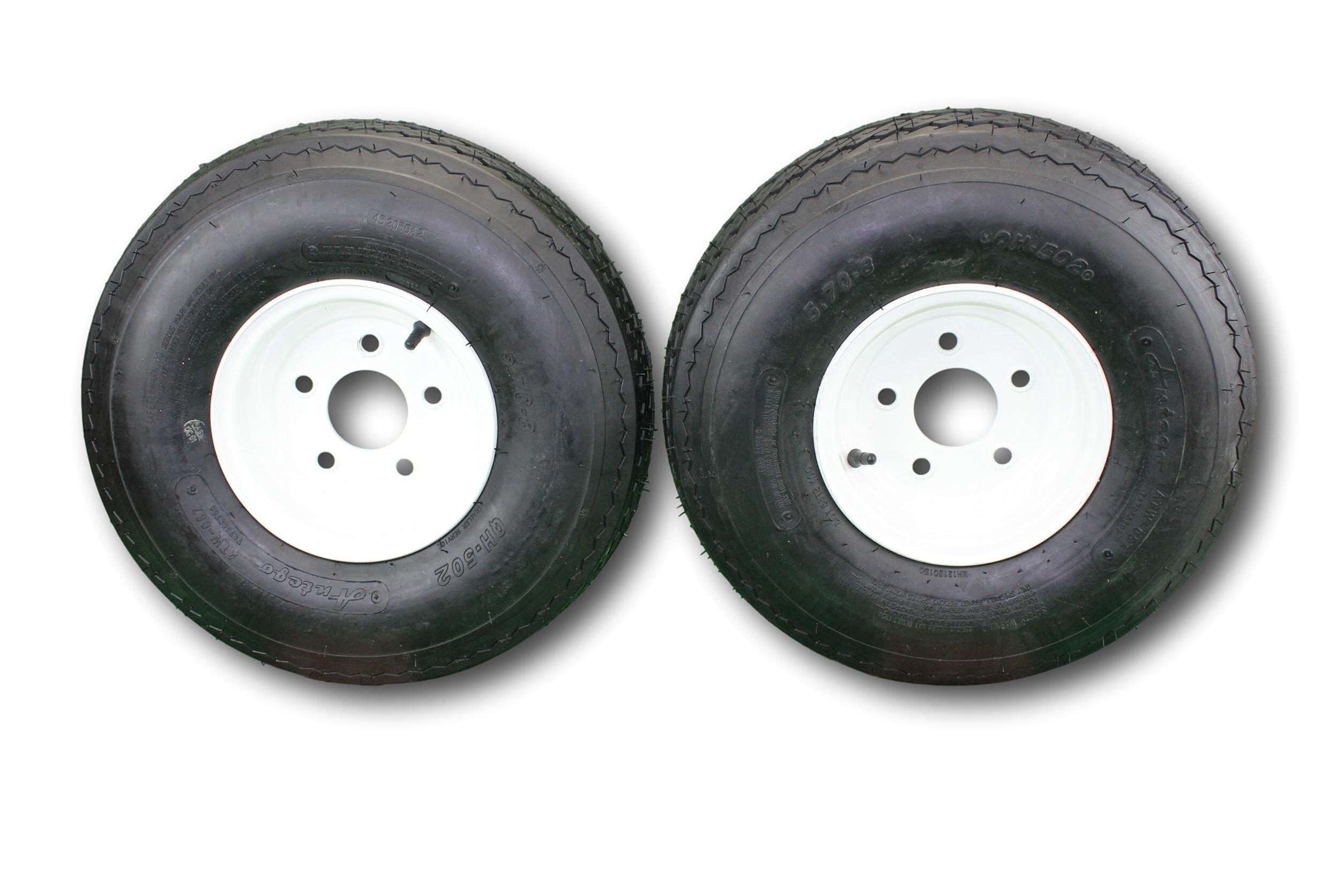 Antego Tire and Wheel (Set of 2) 5.70x8 Trailer Tire and Wheel Assemblies, White 5 Lug Trailer Tires and Wheels, 6 Ply, Load Range C