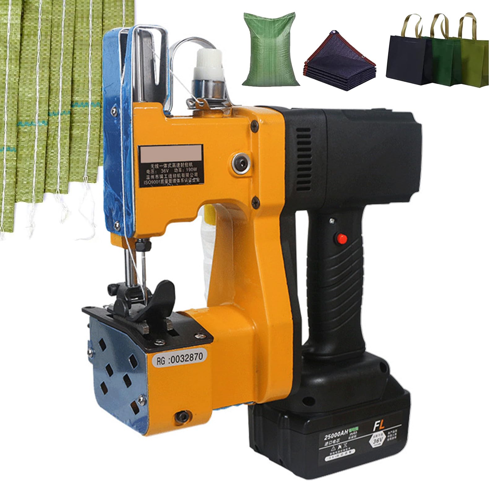 Máquina Selladora de Bolsas Tejidas 190W, Cerradora Inalámbrica de Bolsas Portátil, 2600 Agujas/min, Ancho de Sellado 7-10mm, para Sacos/Bolsas de Papel/Plástico/Tela/Yute