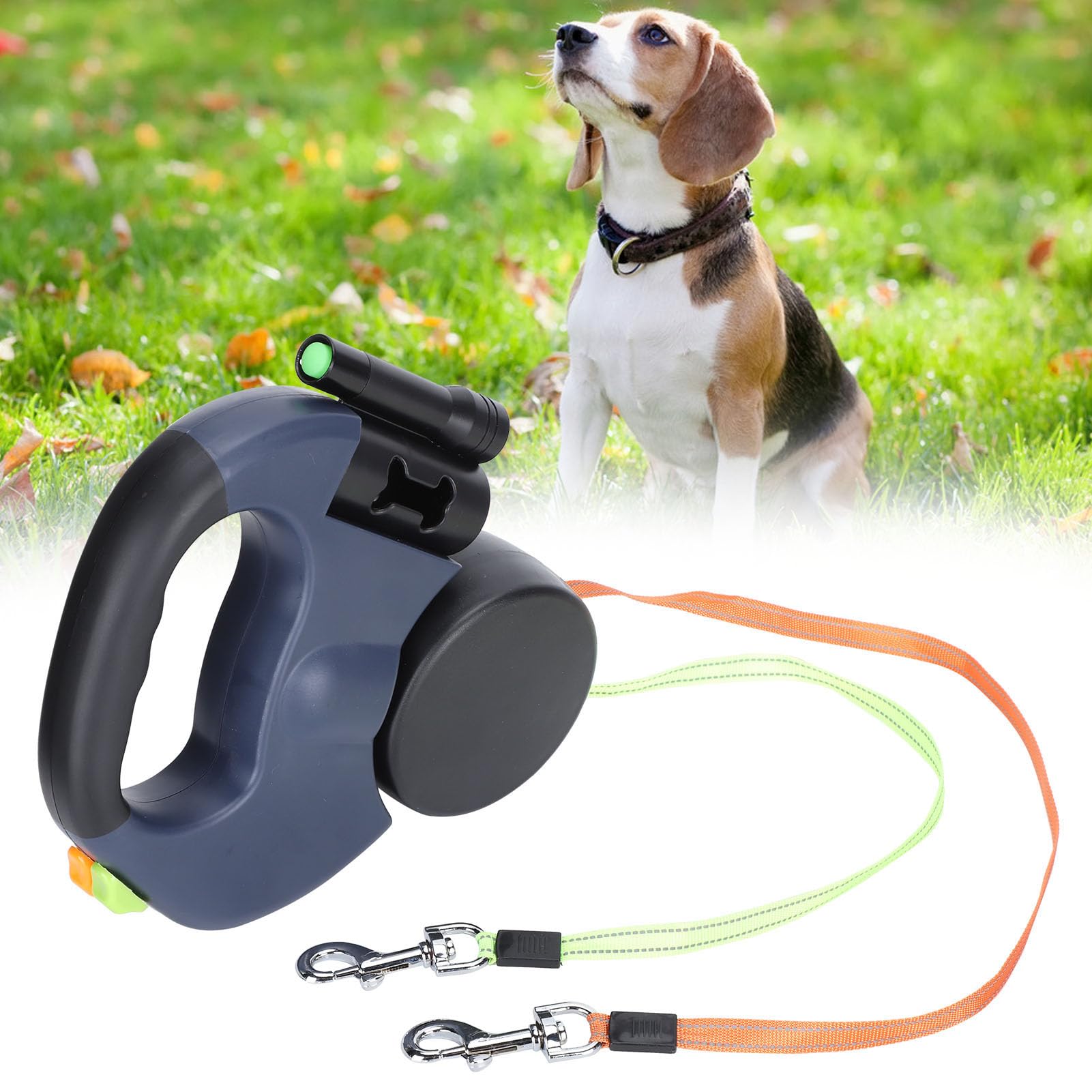 Doppelte Einziehbare Hundeleine, Strapazierfähig, Flexible Einziehbare Hundeleine Doppelleine Zwei Hunde mit LED Licht und Müllbox für Kleine und Mittelgroße Hunde