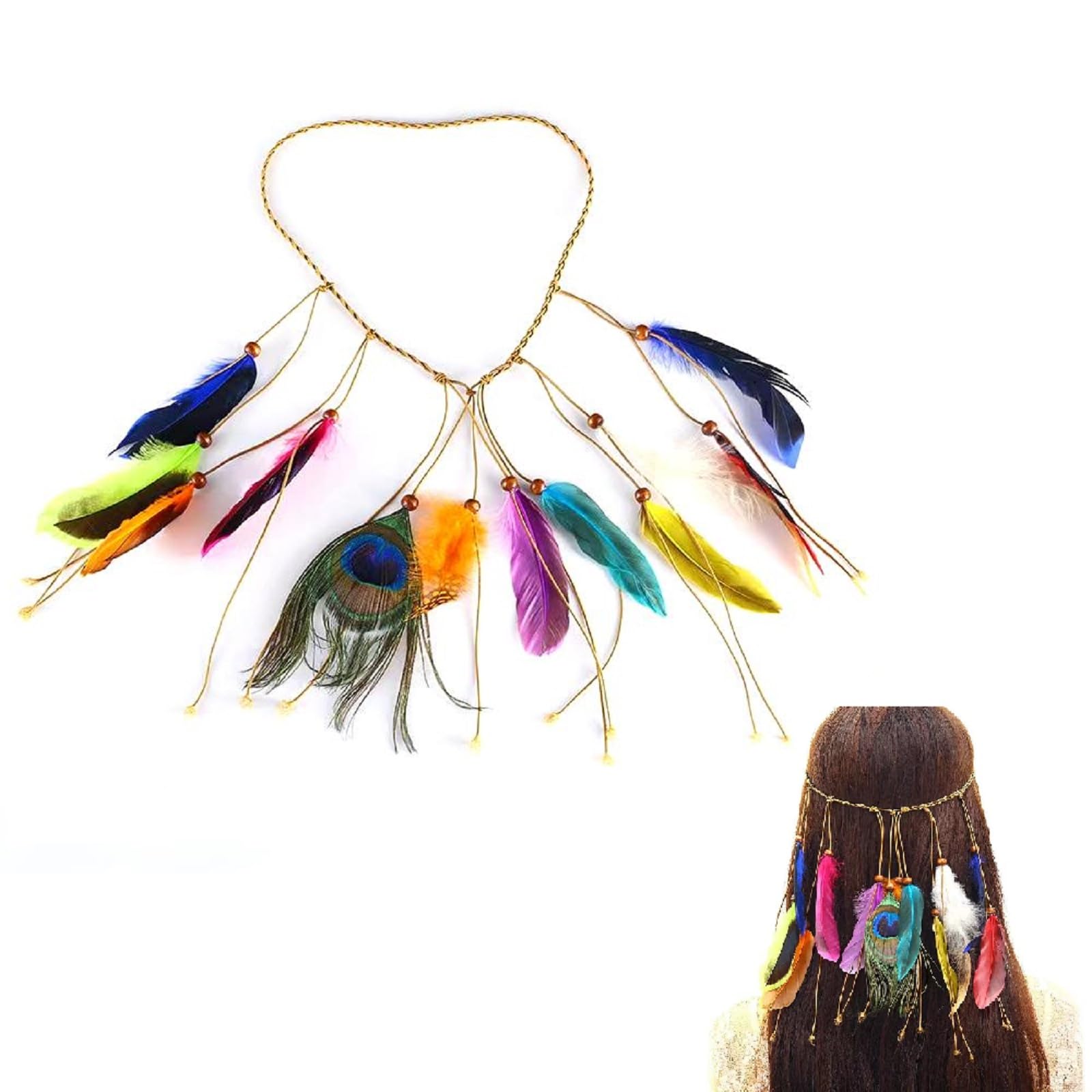 Diadema India Con Plumas, India, Hippie, Bohemia, Festival, Fiesta