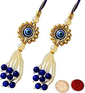 buyent enterprises Buyent ® evil eye lumba rakhi for bhabhi set of 2 chuda rakhi for sister latkan rakhi for bhabhi chuda hanging rakhi raksha bandhan Traditional Rakhi with roli chawal pack-picture-26