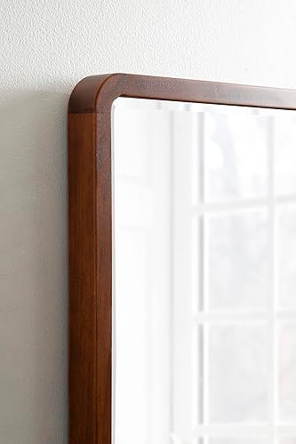 Miniatura 5 de Kate and Laurel McLean - Espejo de pared rectangular redondo de madera moderno para decoración del hogar de transición 20 x 36 pulgadas color marrón