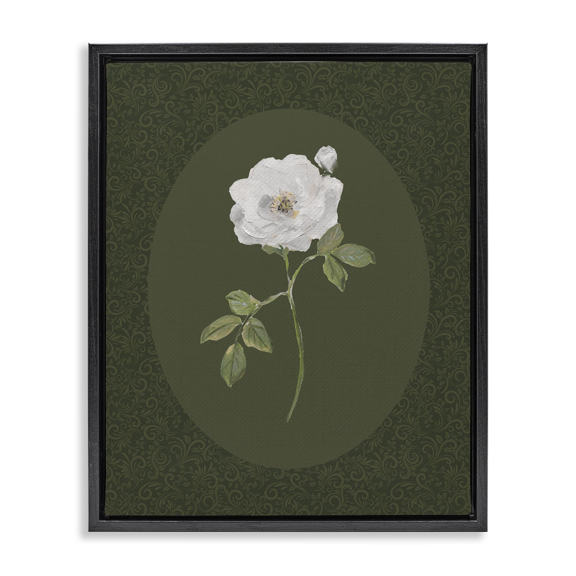 'Emerald & White Oval Rose'| Floating Frame Canvas Art