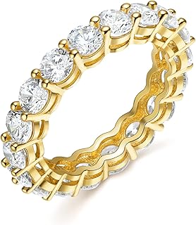 Gemsme 18K Yellow Gold Filled Cubic Zirconia Eternity Band Ring for Women Size 5-10