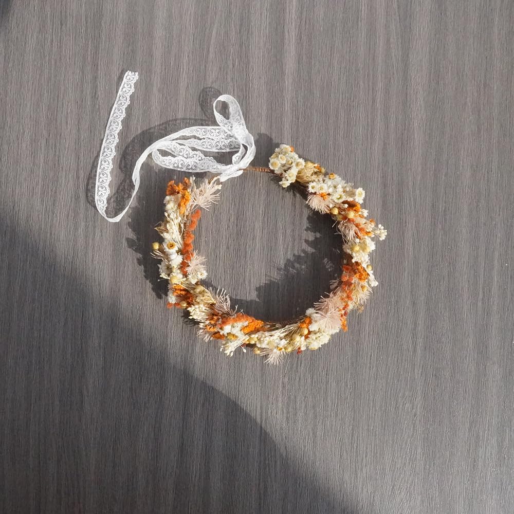 Wedding Dried Flower Crown/Daisy Dry Grass Crown/Boho Bride Crown (Bridal Set)