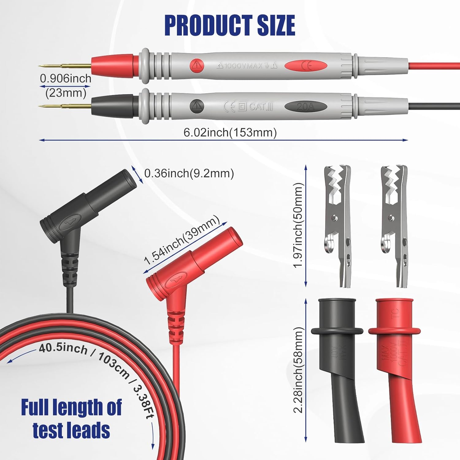Professional Multimeter Test Leads 1000V 20A, 40.5 Inch, Ultra-Sharp Gold-Plated Test Probes, Volt Meter Leads, Silicone Meter Leads for Fluke, AstroAI, Klein Multimeter and Automotive Testing - Image 2