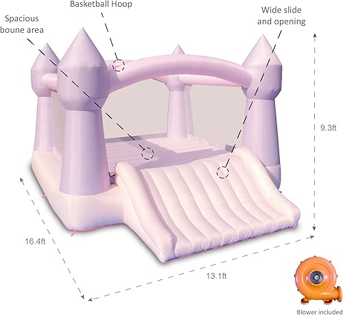 Miniatura 8 de Bounceland Party Castle DayDreamer Casa Inflable Cotton Candy, 16.4 pies de largo x 13.1 pies de ancho x 9.3 pies de alto, aro de baloncesto