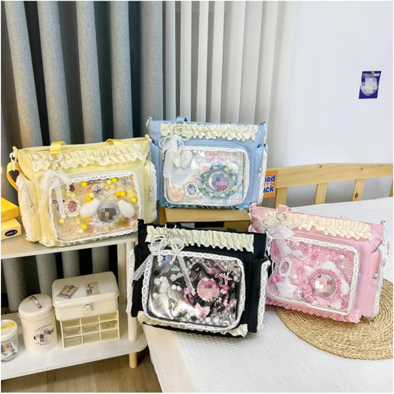 Lace itabag ruffle Shoulder Purse， Pin display bag with Insert Anime badge Display - Image 8