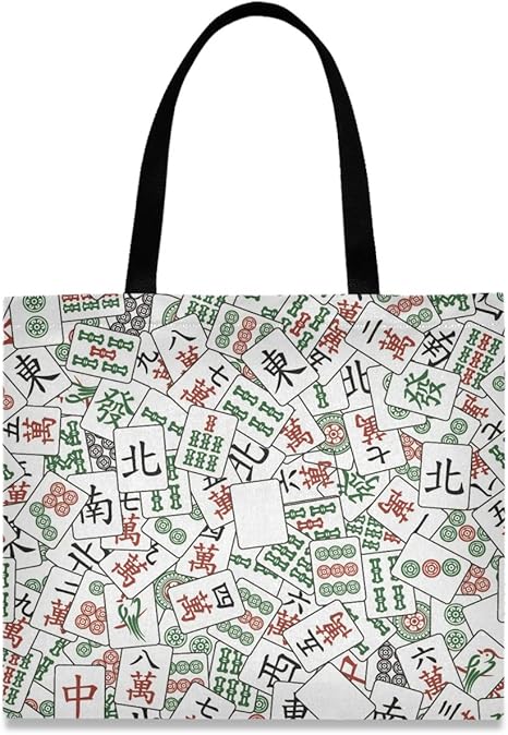 Large Mahjong Design Canvas Tote Bag from visesunny