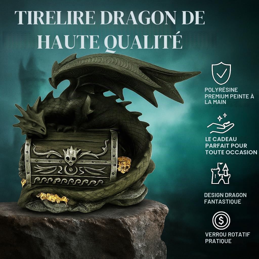 Kremers Schatzkiste XXL Tirelire Dragon Gardien 21 cm en polyrésine Tirelire Dragon