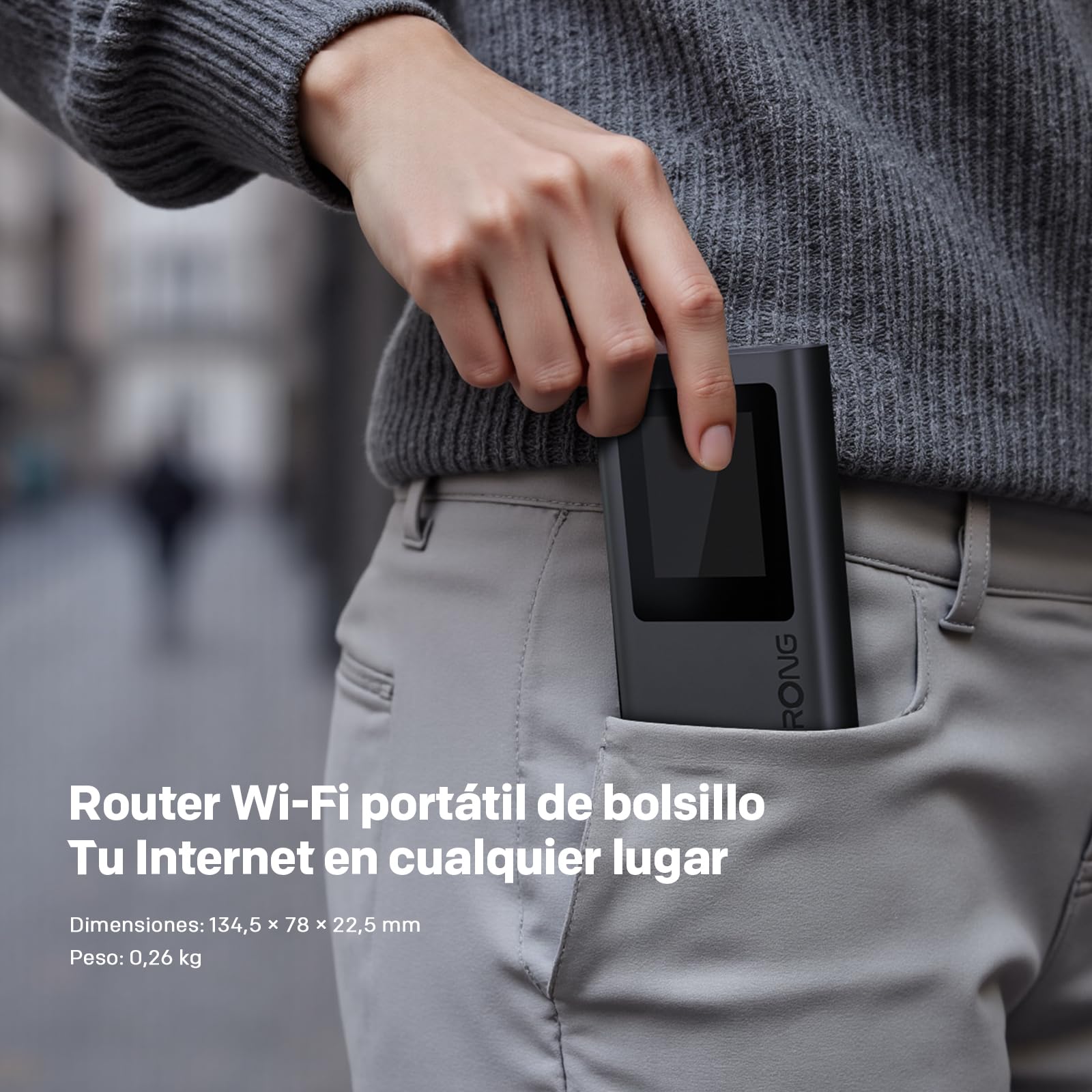 Strong 5G+ HOPI Router 5G Portátil WiFi 6 AX1800 con 5GB de Datos, Hotspot WiFi de Bolsillo con eSIM, hasta 3,4 Gbps de Velocidad de Descarga 5G, Batería de 4500 mAh, Puerto USB-C, Función Power Bank