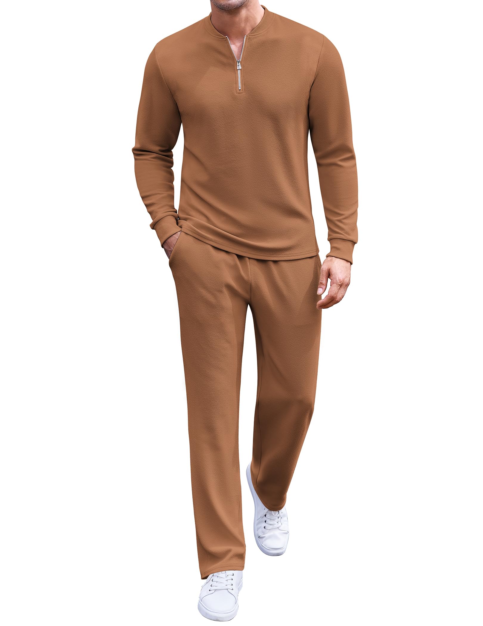 COOFANDY Men's 2 Piece Tracksuit Set Polo Athletic Sweatsuit Quarter Zip Jogging Long Sleeve Casual Sports Outfits