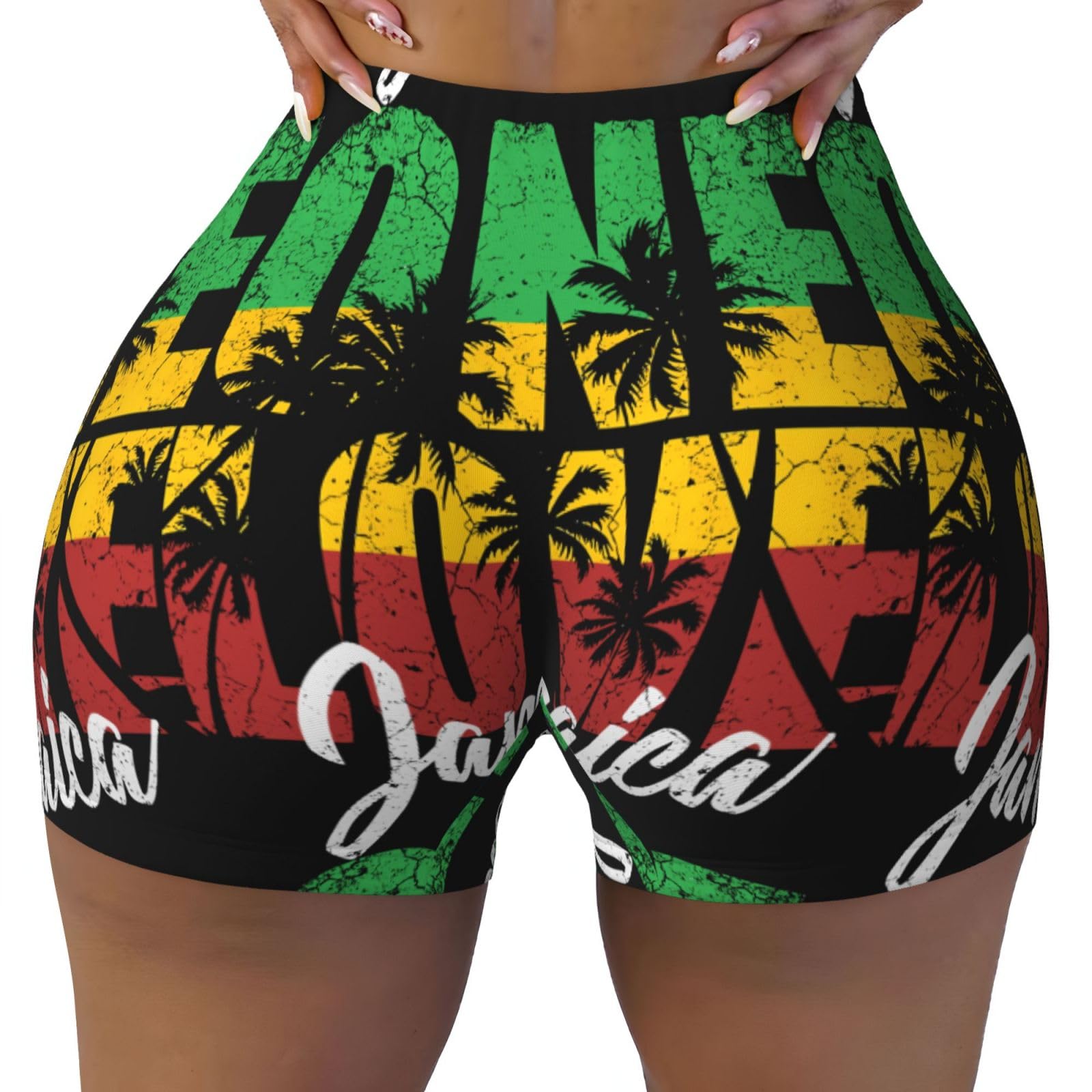 Smazdfxx Women's Style 7 One Loves Jamaican Rasta Reggae Workout Shorts Yoga Shorts Elastic Athletic Short Fitness Pants With Pockets