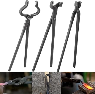 Yoursme Blacksmith Knife Making Forge Tongs Set: V-Bit Blade, Blade & Flat Tongs- 3 Tongs Tool Kit