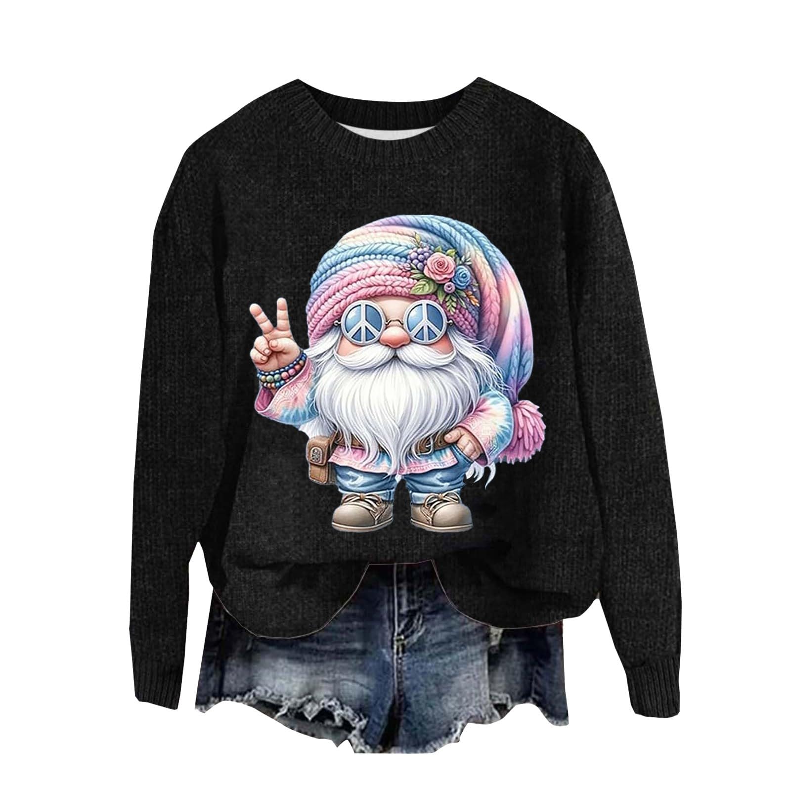 Womens Christmas Sweaters Knitted Cute Cool Santas Print Pullover Crewneck Sweater Winter Long Sleeve Loose Tops