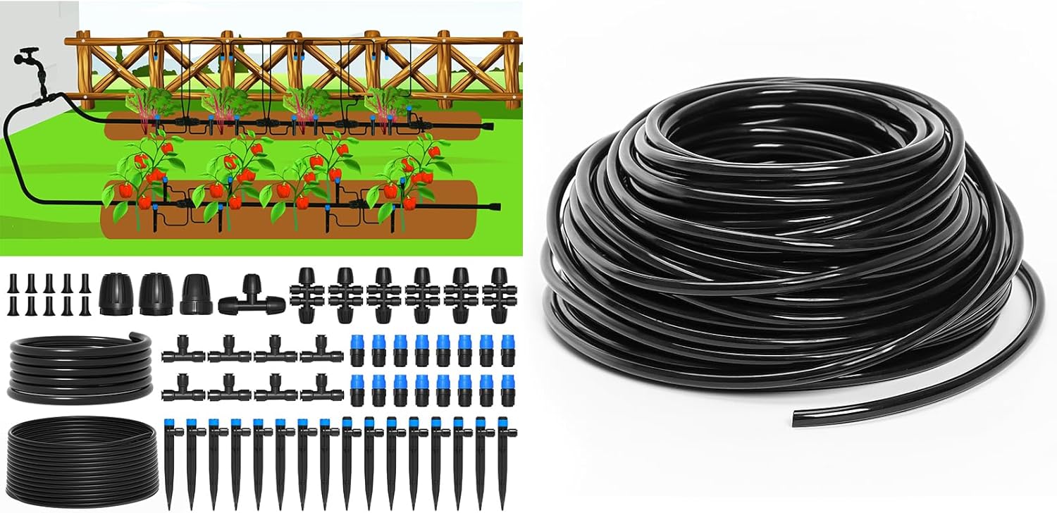 The Bundle of MIXC 230FT Quick-Connect Drip Irrigation System Kit and MIXC 100FT 1/4 Inch Blank Distribution Tubing