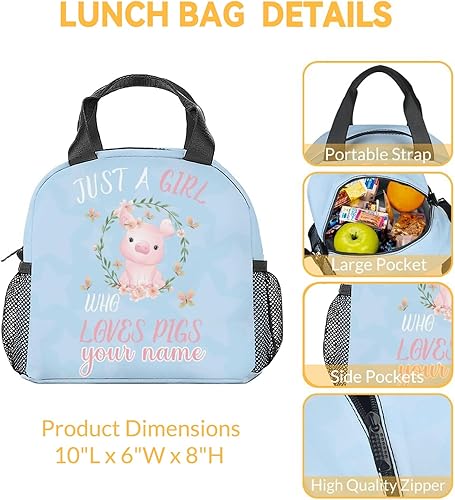 Miniatura 3 de CUNEXTTIME Lonchera de cerdo personalizada para niños, pequeñas bolsas de almuerzo aisladas, bonita lonchera reutilizable para mujeres, bolsas de