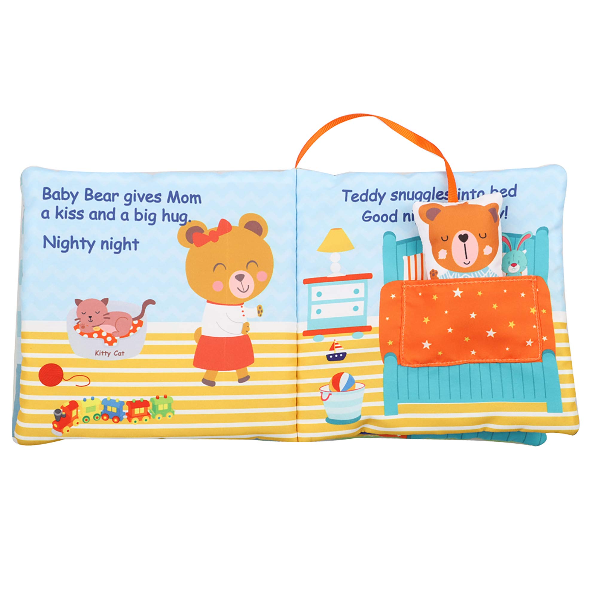 Oso de peluche para bebé, libro de actividades silenciosas, libros suaves, juguetes de desarrollo, libros interactivos para bebés y bebés, niños pequeños, espejo para el tiempo boca abajo, regalos 7