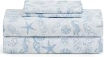 Caribbean Joe Coastal Print Microfiber Sheet Set, Soft, Comfy, 12" Deep Pockets, Queen, Coastal Brocade