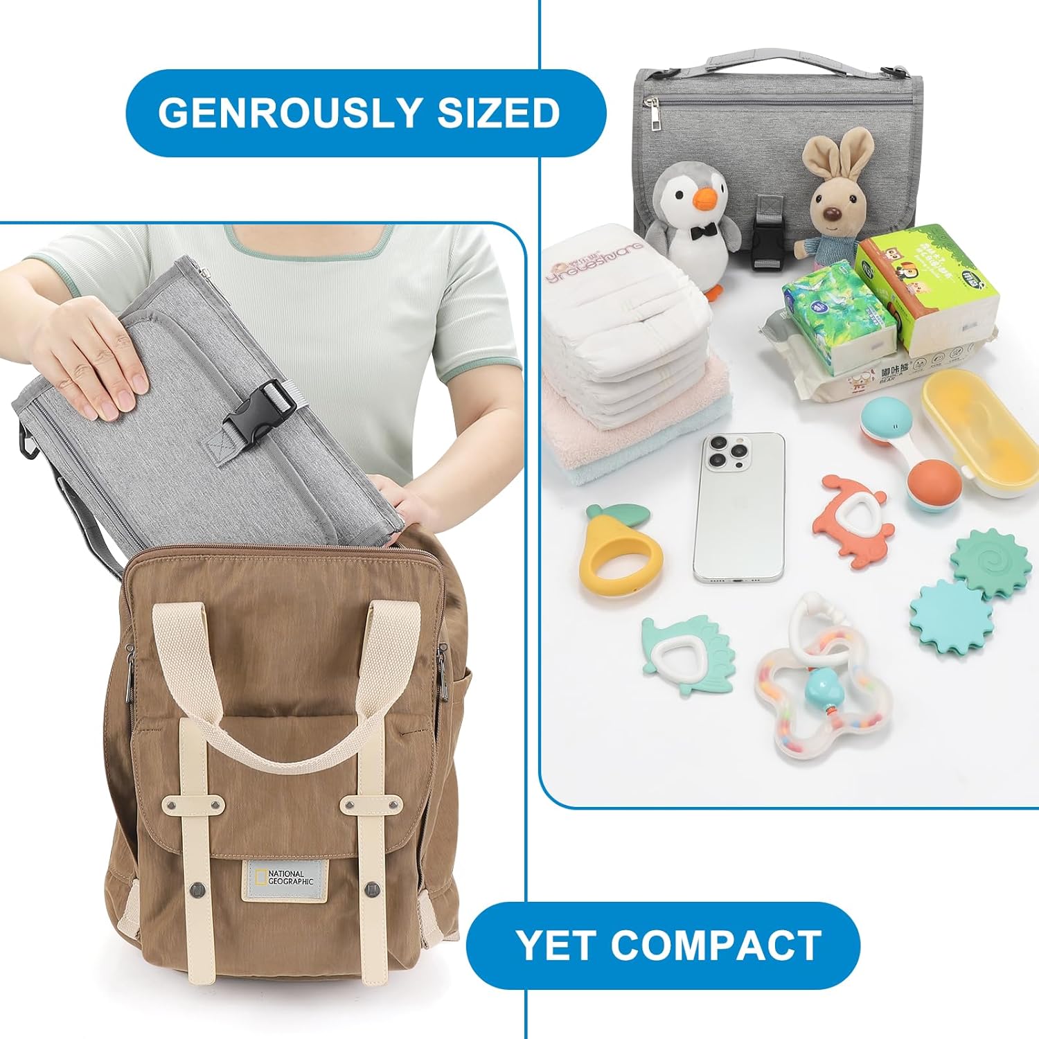 Accmor Portable Diaper Changing Pad, Waterproof Travel Baby Changing Mat, Newborn Essentials Baby Shower Gifts, Grey Grey-Style B image 4 of 8 B0D4DF8374