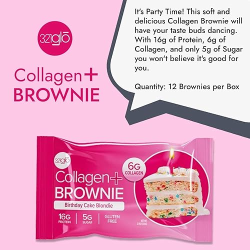 Miniatura 4 de 321glo Brownie de proteína de colágeno, sin gluten, bajo en azúcar, aperitivo keto para mujeres, hombres y niños, 0.66 onzas de proteína, 0.26 onzas