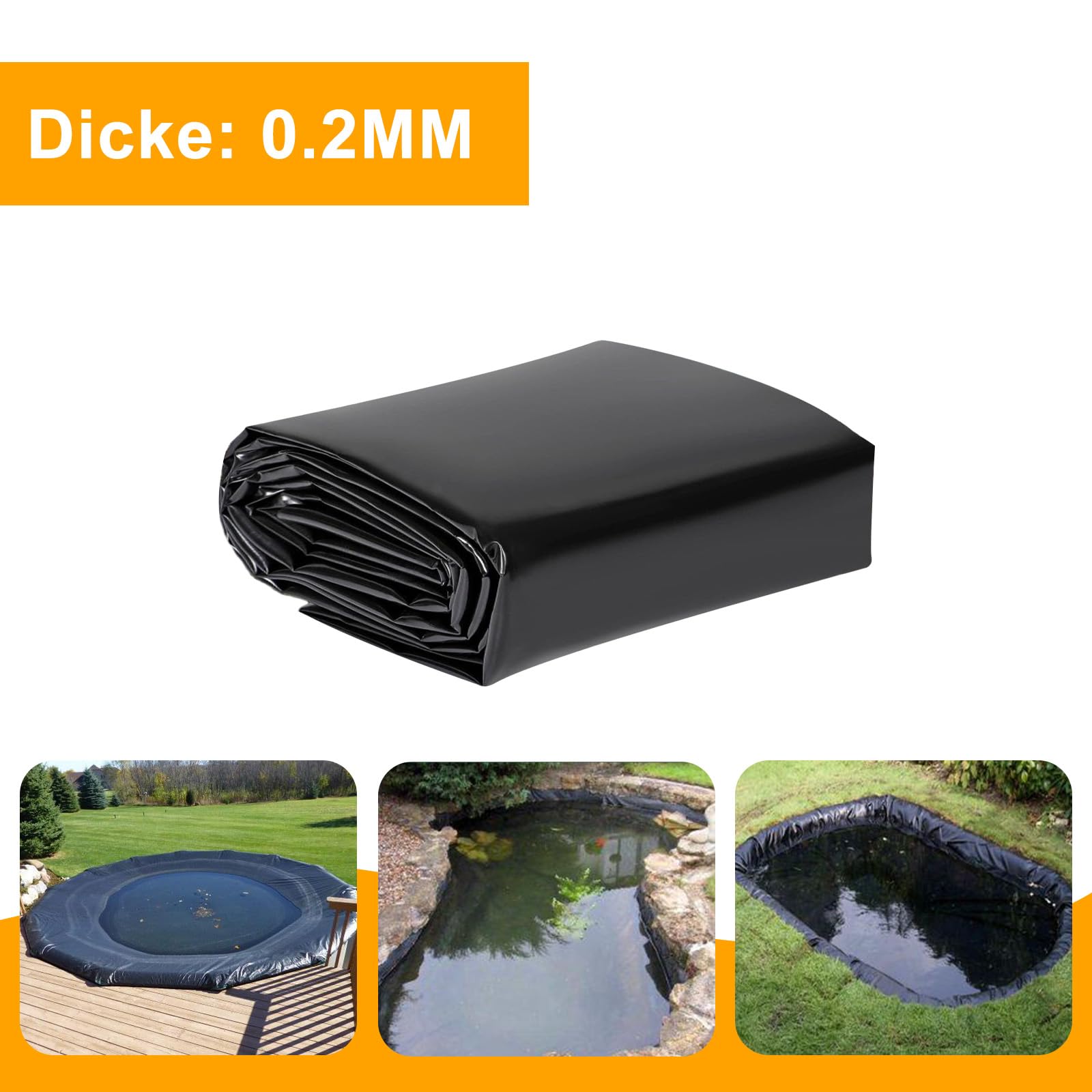 Teichfolie 3mx4m, Schwarz 0,2mm HDPE Teichfolien Schwerlast, Folie Gartenteich Teichplane für Fischteiche Brunnen Wassergarten Landschaft Wasserfall