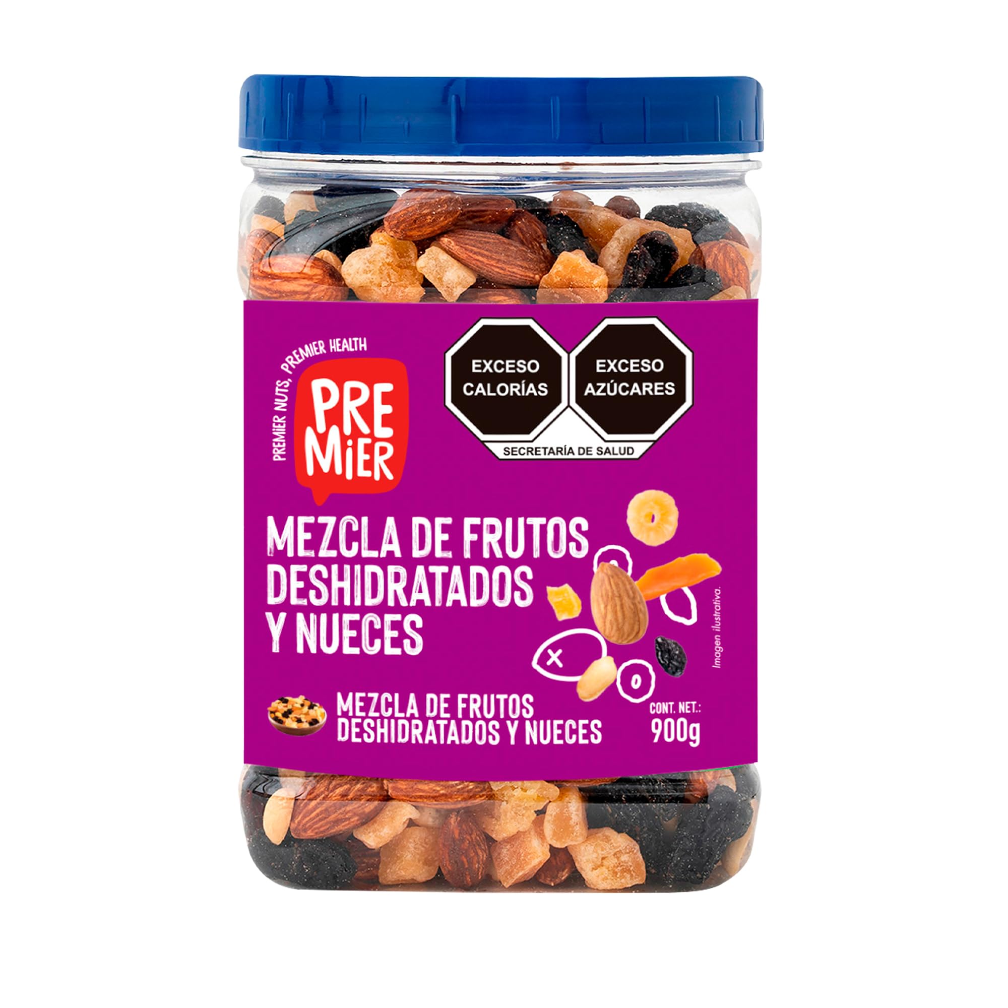 Mezcla de Frutos Secos y Nueces 900 gramos | Bolsa resellable 900 gr | Alimentos Naturales | 100% natural | Nuez, Almendras, Pistache y Semillas | Frutos secos y semillas | Ideal para acompañamientos de tus comidas | GRUPO PREMIER - 900gr