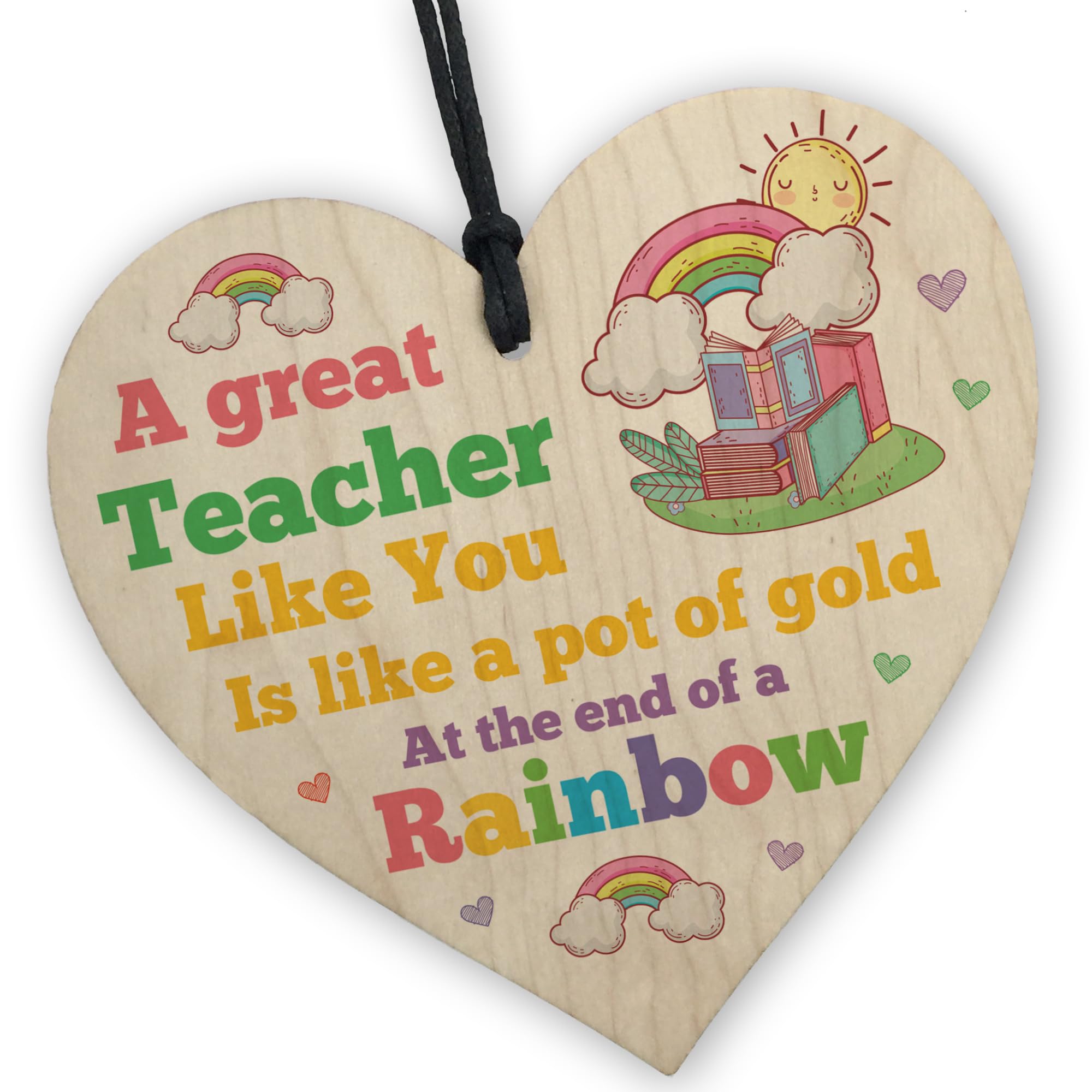 Red Ocean Teacher Appreciation Gifts, Hanging Wooden Heart Gift For Teacher, Thank You Gifts For Teacher, Leaving Nursery Preschool End of Term Gifts For Women