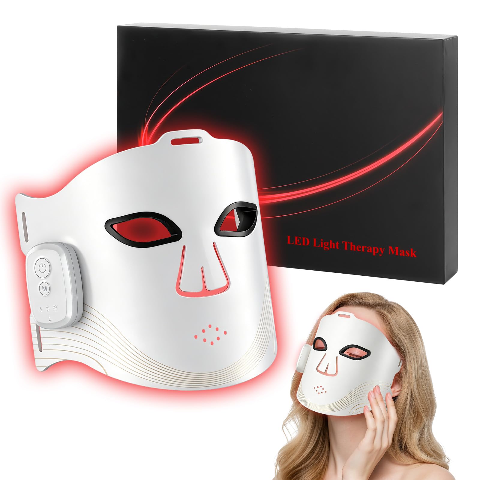 Maschera LED Viso con Luce Rossa e Infrarossi 850nm, Maschera Viso LED Morbida in Silicone con 252 LED e 4 modalità, Terapia con Luce Rossa e Blu per Il Viso per Tutti i Tipi di Pelle