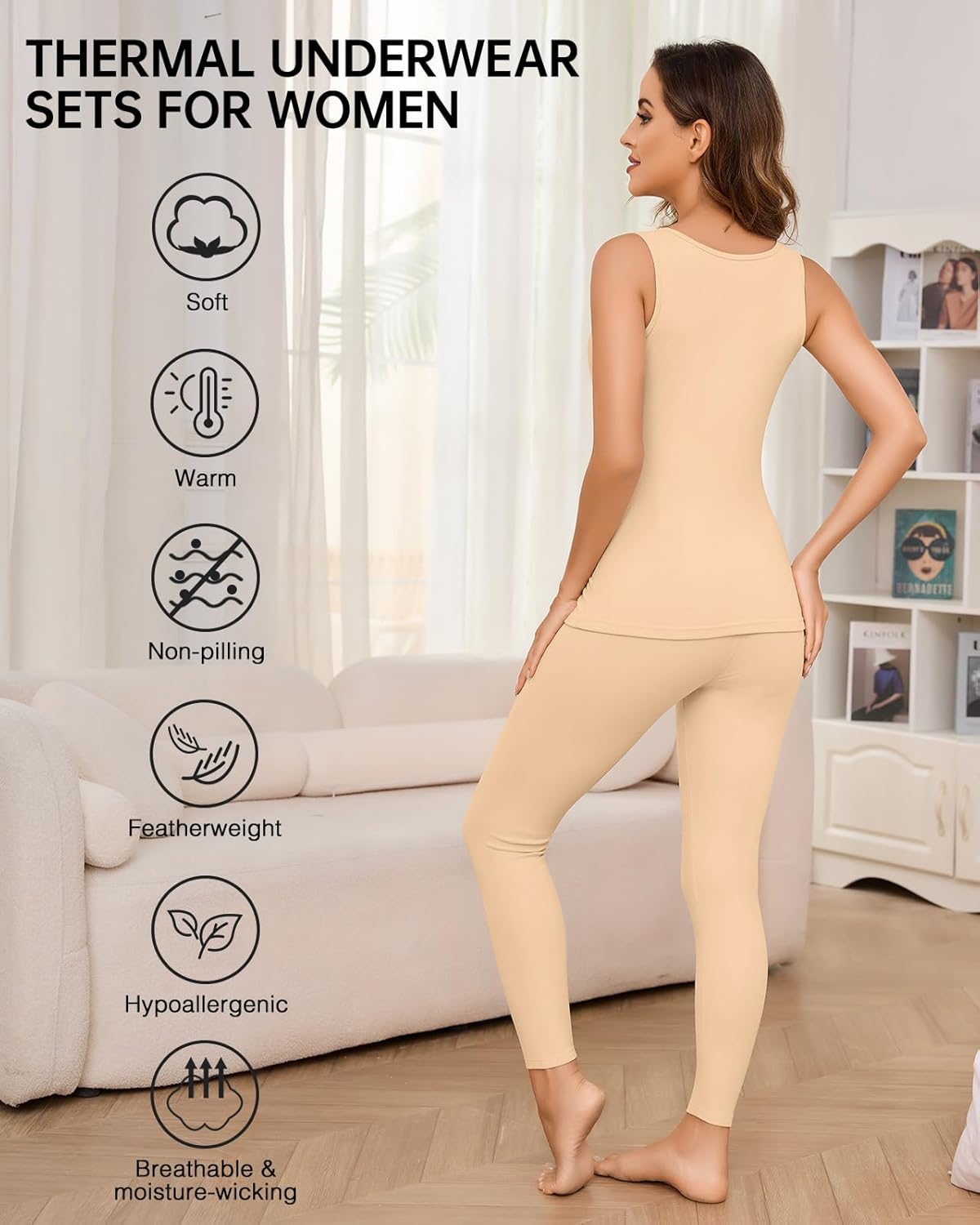 Thermal Tank Underwear Sets For Women Long Johns Fleece Base Layer Cold Weather Thermals Tank Top and Bottom Set - Image 3