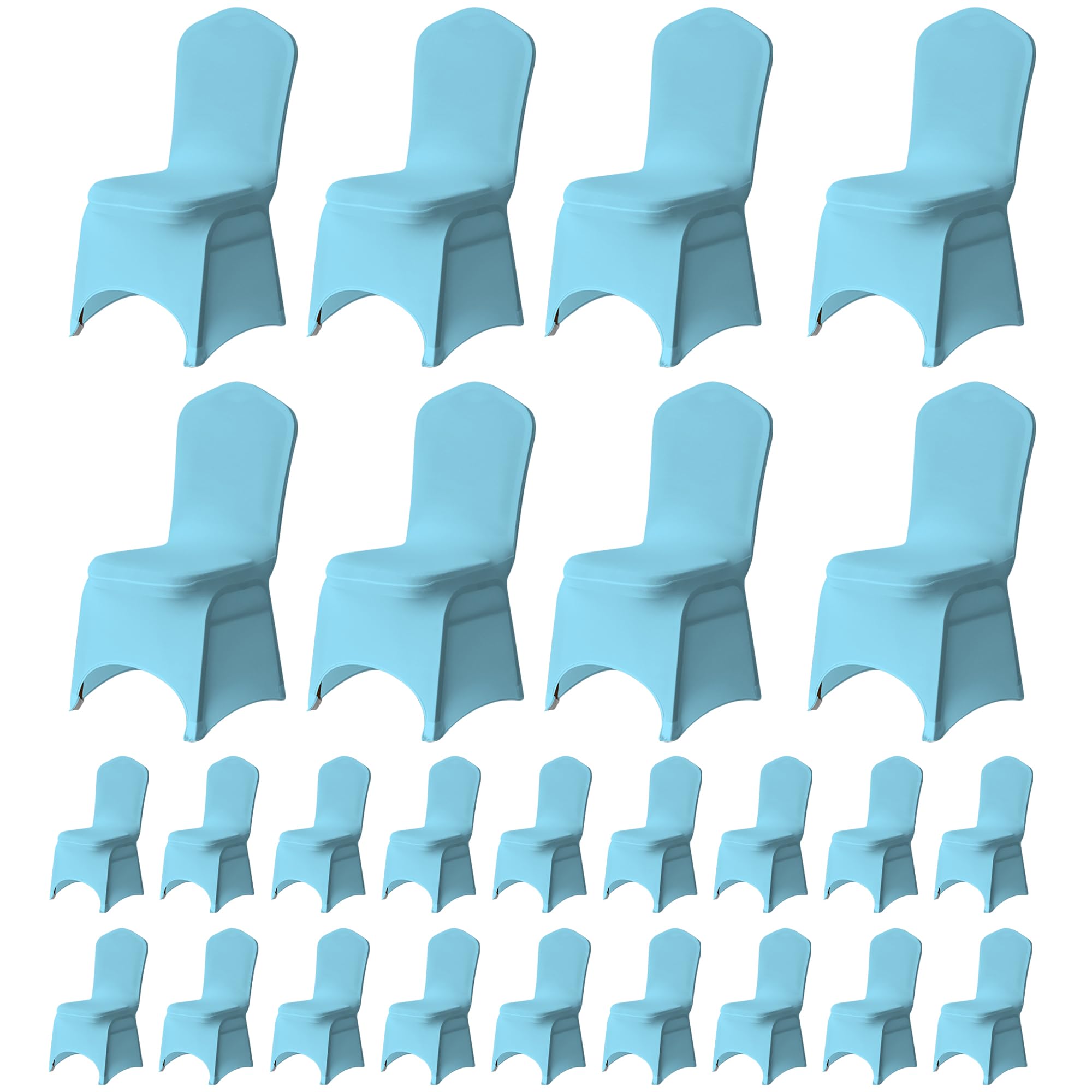 Trimming Shop Baby Blue Wedding Chair Covers Set of 100, Spandex Polyester Stretch Removable Washable Universal Slipcovers for Wedding Banquet, Dining Party & Events