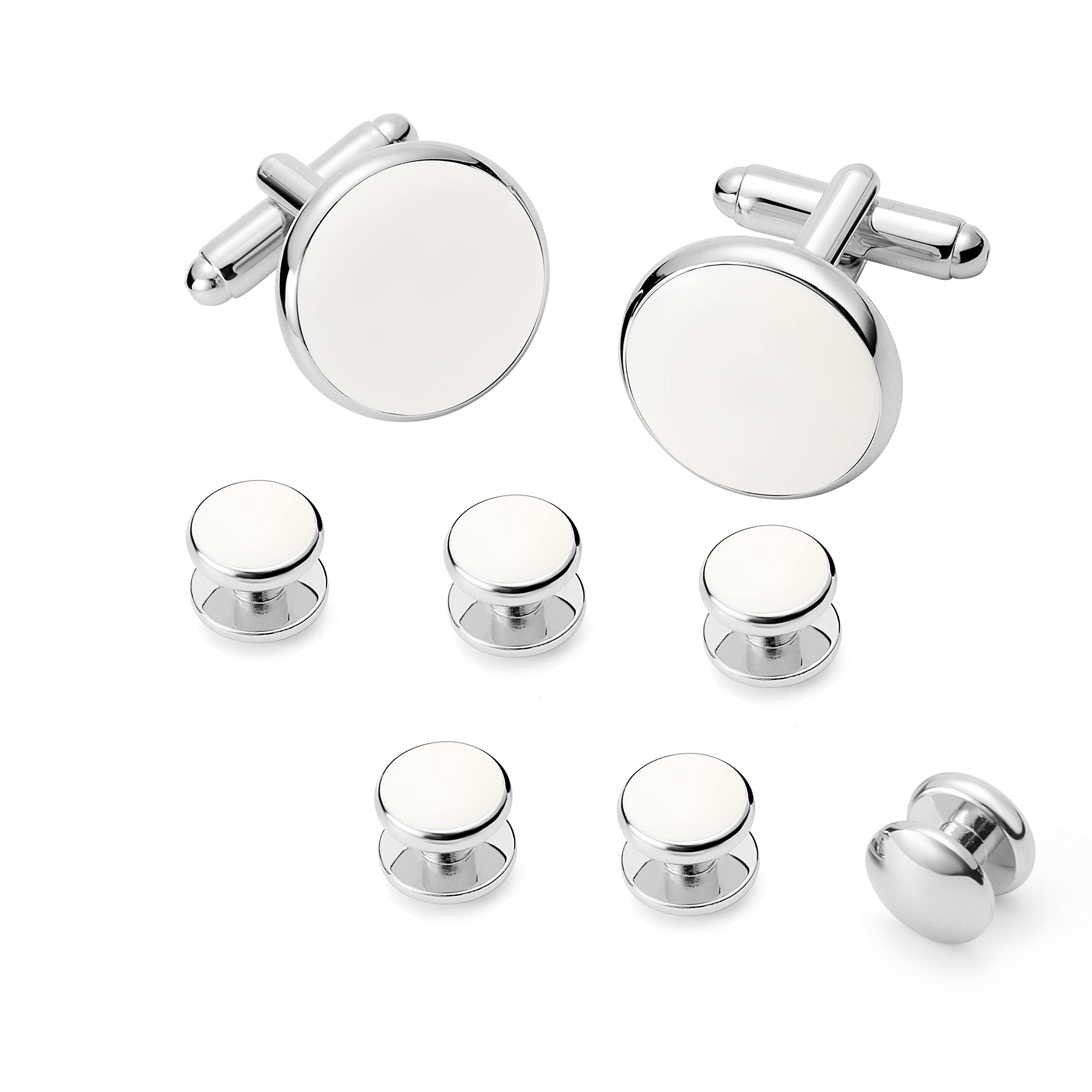 Men's Cufflinks &amp; Tuxedo Studs Set - 316L Stainless Steel Formal Wedding Jewelry, Groomsmen Gift Set with Gift Box