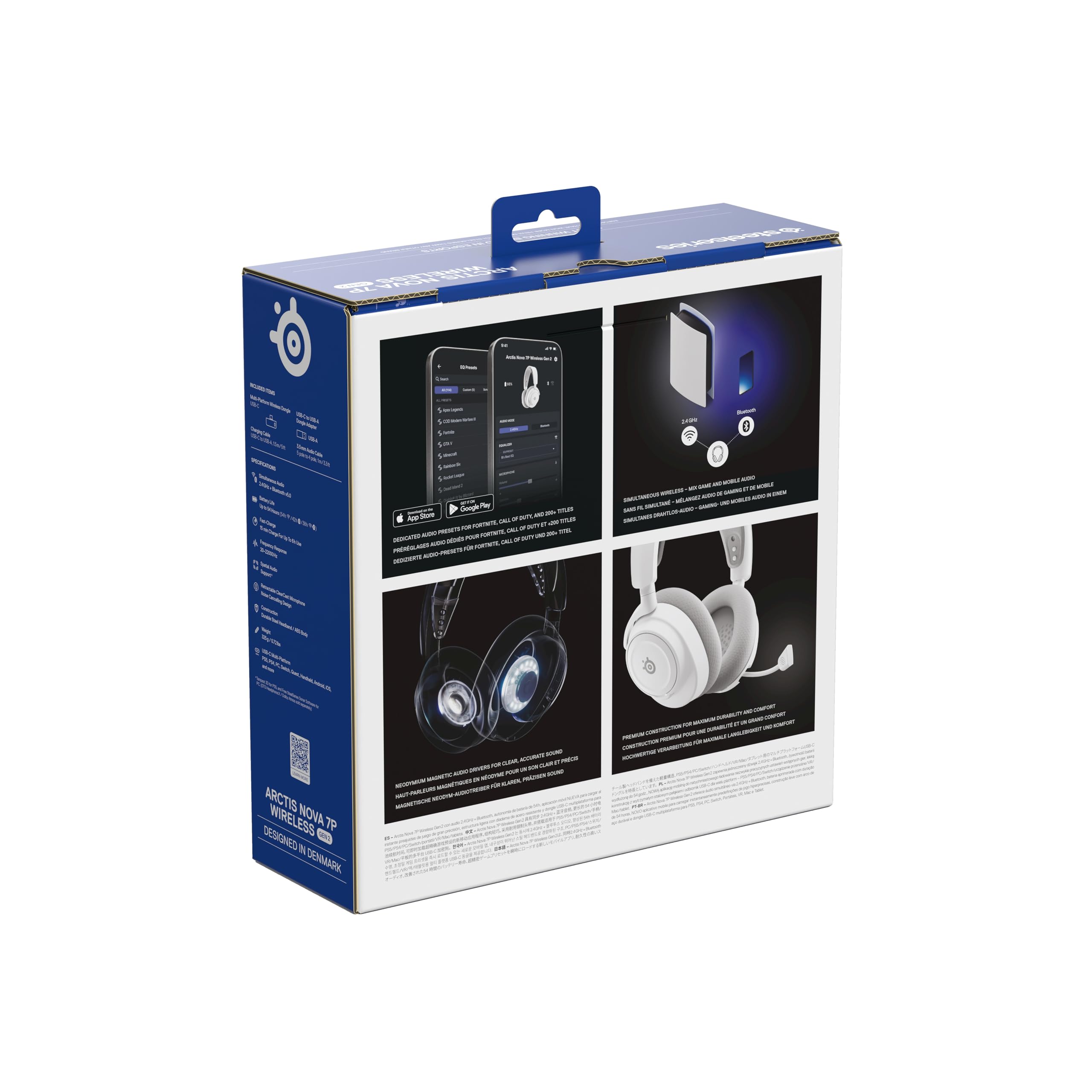 SteelSeries Arctis Nova 7P Wireless Gen 2 do gier -sterowanie aplikacją w czasie rzeczywistym - 50H + -przetworniki magnetyczne z magnesem neodymowym -miks 2,4 GHz/Bluetooth -PS5,PC, Switch 1/2,mobile