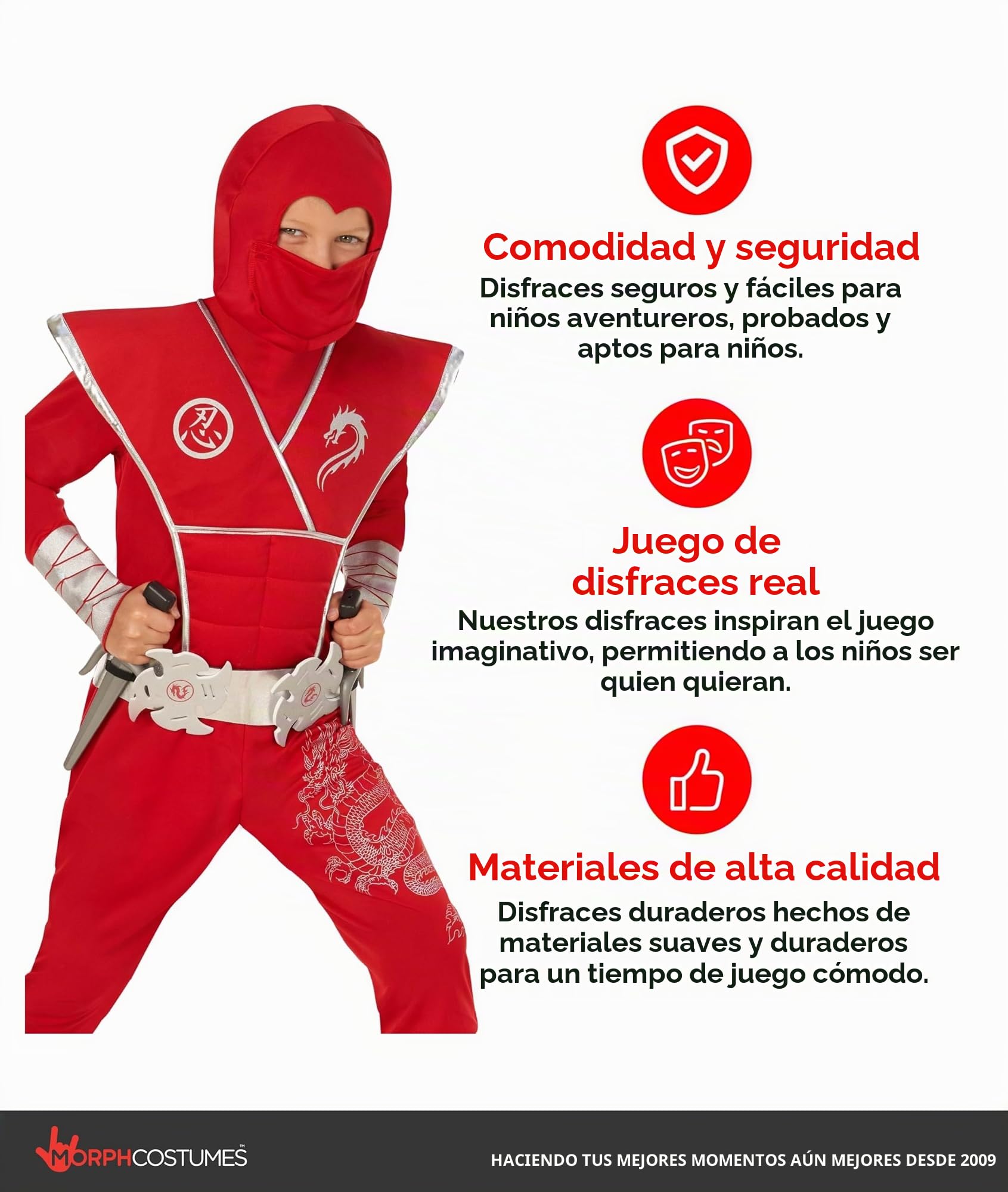 Morph Disfraz Ninja Niño, Traje Ninja para Halloween, Disfraz Halloween Niño