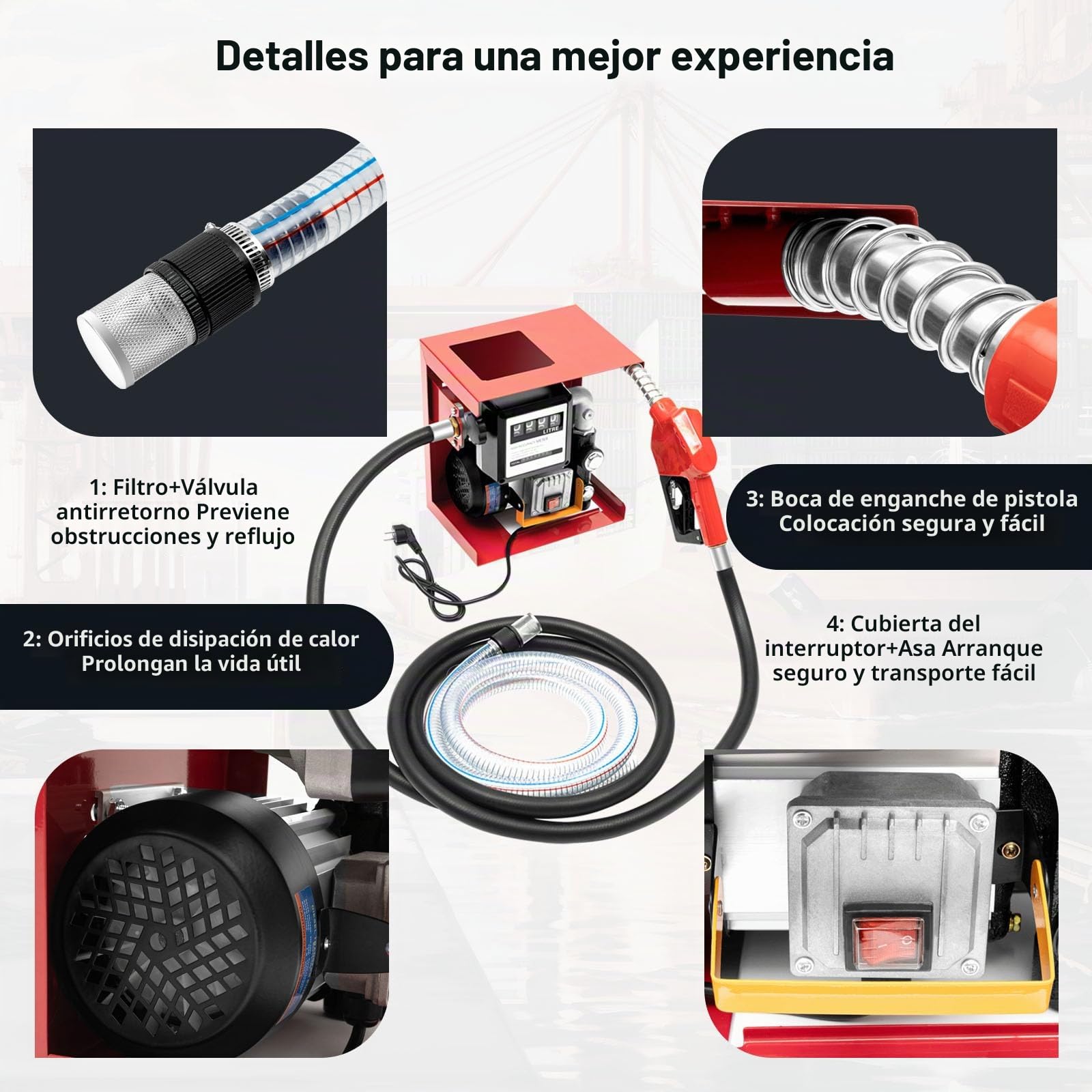Bomba diésel 230V Bomba de gasóleo autocebante Pistola dispensadora Gasolinera 230V 550W 60L/min Promote Bomba de aceite Manguera Bomba extractora de aceite con mangueras y boquilla Eléctrica