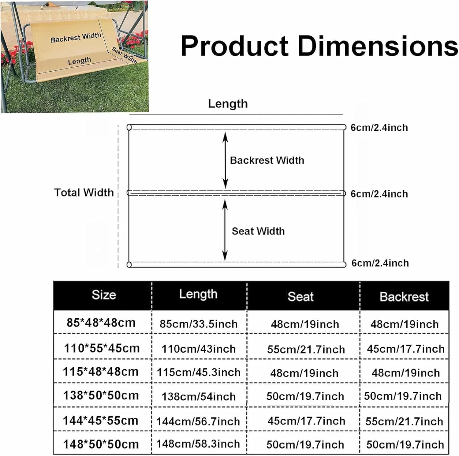 2/3 Seater Patio Swing Cover Chair Bench Replacement Covers Waterproof Heavy Duty 600D Oxford Cloth Swing Seat Cover,Swing Cushion Covers, for Patio Garden Swing