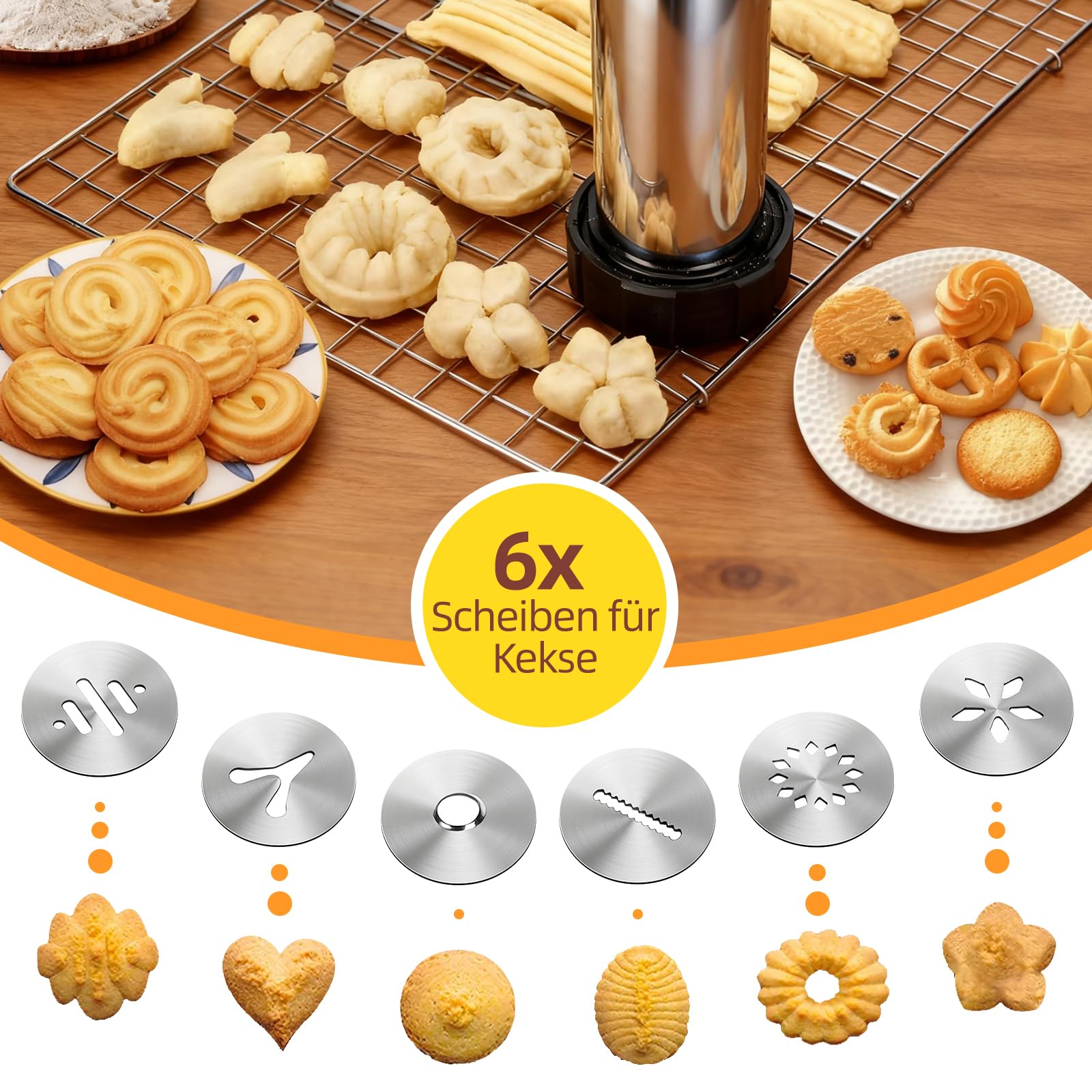 Hochwertig Gebäckpresse für Spritzgebäck 1.2KG Edelstahl Spritzgebäck Presse mit 10 Schablonen, 7 Edelstahl Tüllen, Plätzchenpresse, Backzubehör für Kuchen Dessert DIY Maker Cookie Presse