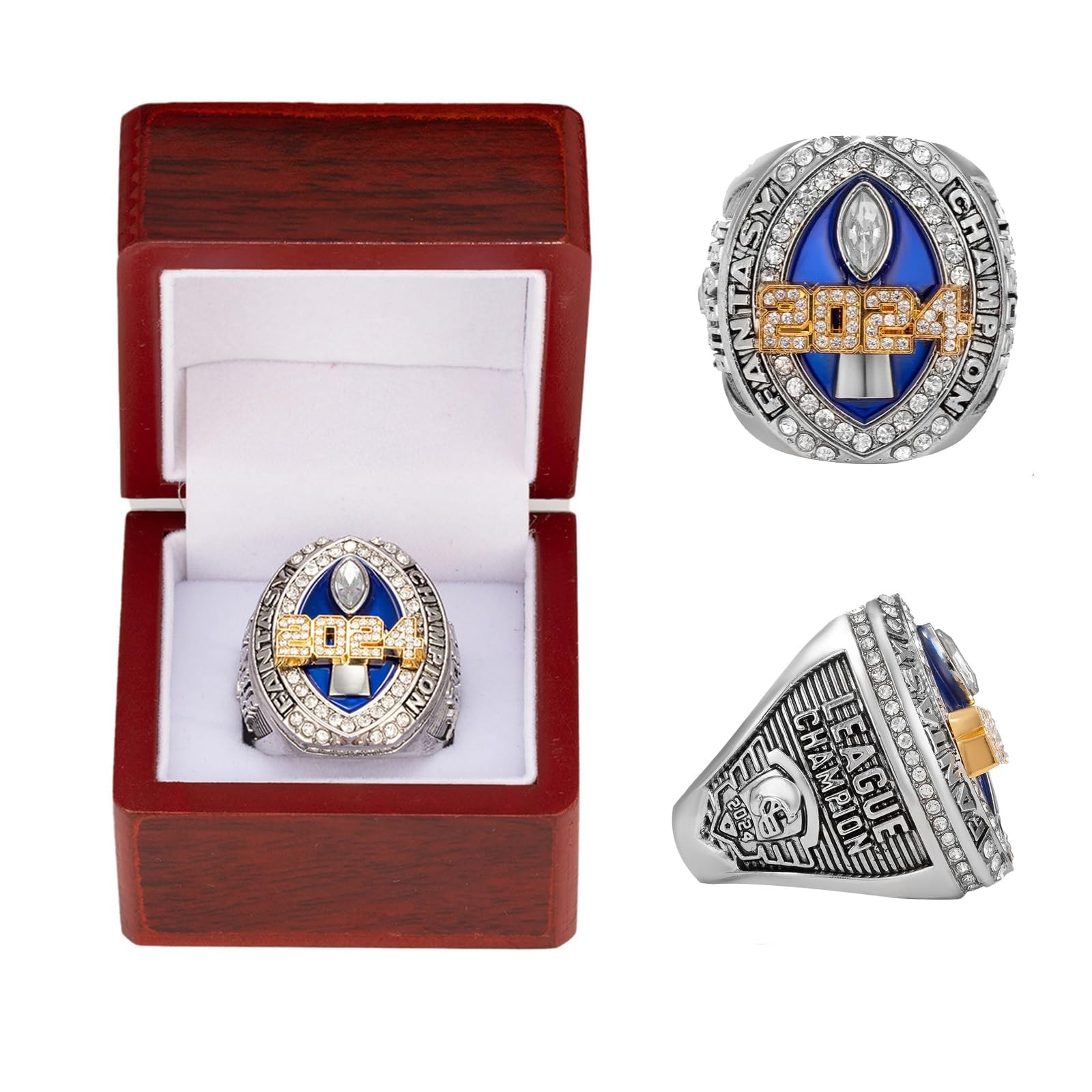 Anillo de Campeonato de Fútbol de Fantasía con Caja de Madera FFL Champion Ring Recuerdo para Fanáticos