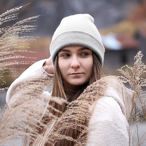 Miniatura 4 de Achiou Gorro de punto para mujer, gorro de esquí de invierno para hombre, gorro cálido con puños, suave y holgado de punto, gorra unisex