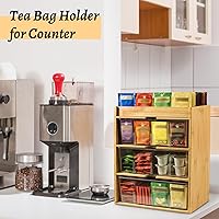 Vista 4 de Organizador de bolsas de té, almacenamiento de té de bambú con cajón de 3 capas, organizador para bolsas de té, madera natural y acrílico