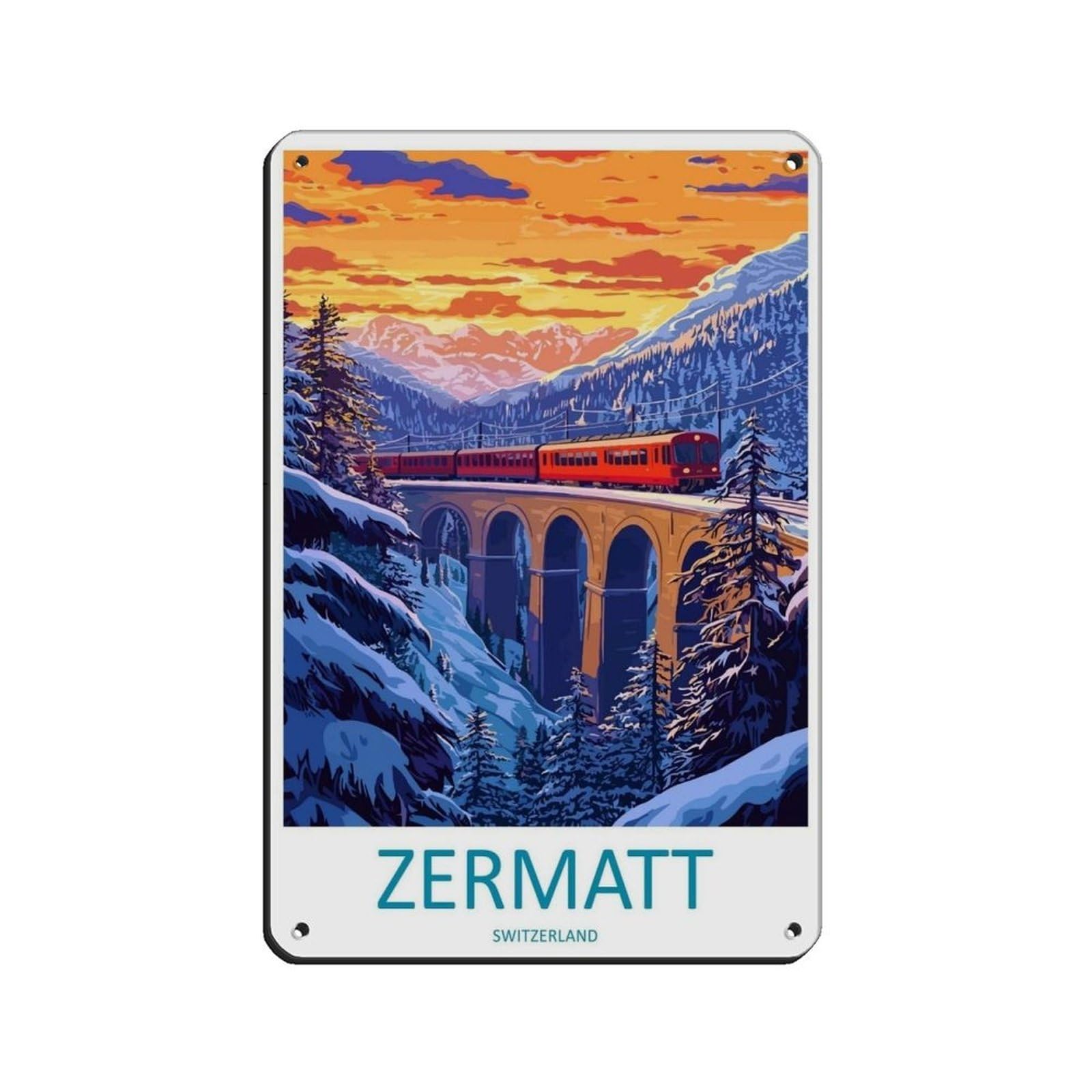 Zermatt Travel Zermatt Home Décor Zermatt Alps Art (2) Tin Sign Vintage Metal Pub Club Cafe Bar Home Wall Art Decoration Poster Retro 8x12inch(20x30cm)