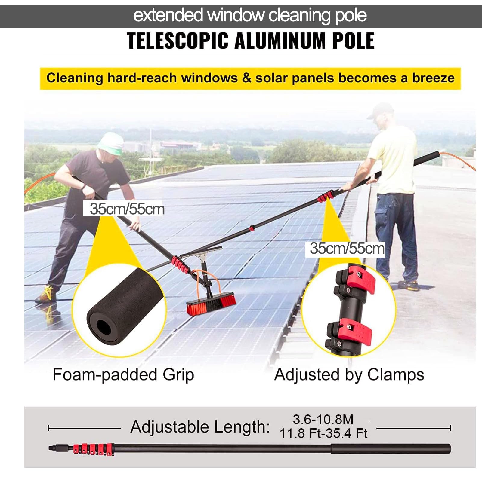 Kit de poste de alimentación de agua para limpieza de ventanas, cepillo telescópico extraíble de 5,5 m con eslla de goma para limpieza de cristales y paneles solares