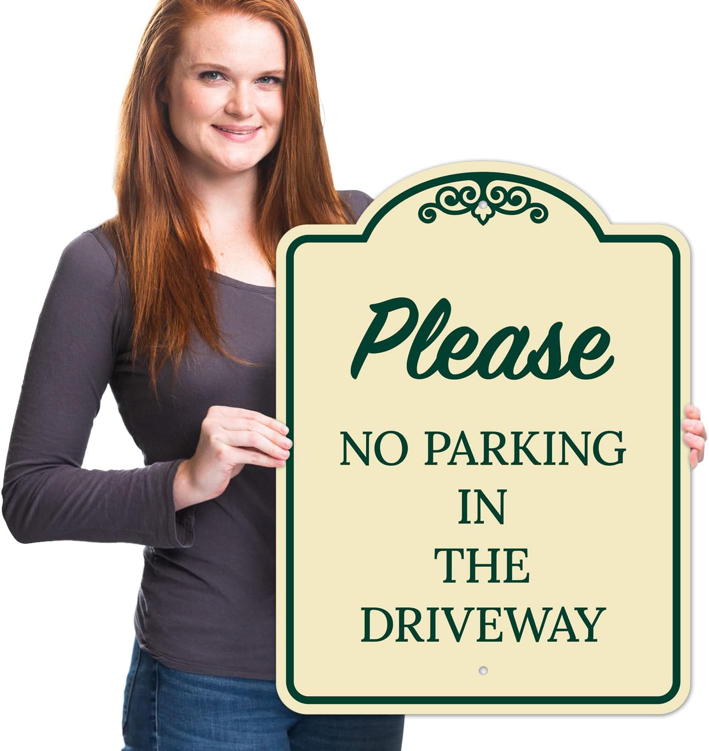 Please No Parking in Driveway Décor Sign, Green Light, 18x24 Inches, Rust Free .040 Aluminum, Fade Resistant, Made in USA by Sigo Signs