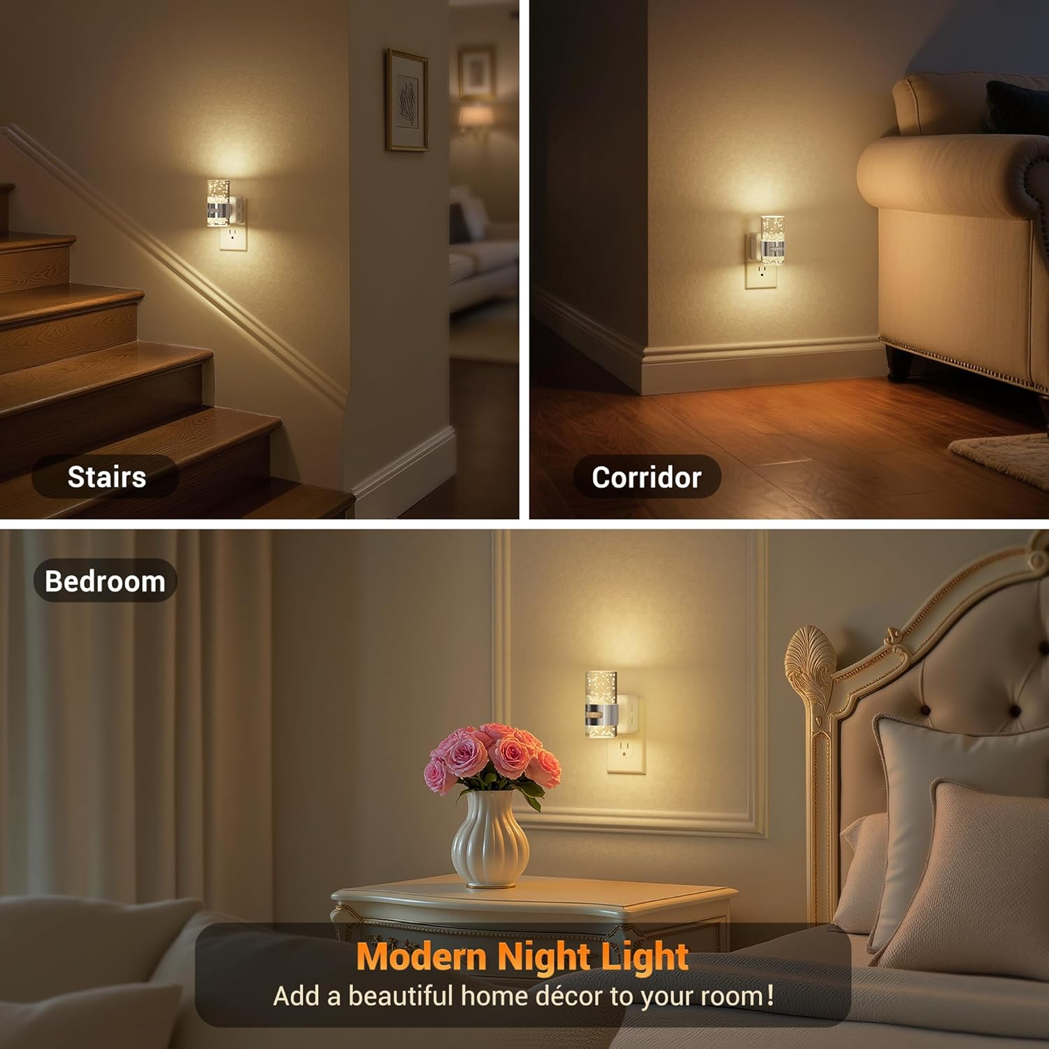 JandCase Motion Sensor Night Light, Dimmable Night Lights Plug Into Wall, 2 Pack 3000k Soft White Night-Lights With 0-100Lm Adjustable Brightness, Acrylic Plug In Nightlight For Bedroom Bathroom Decor