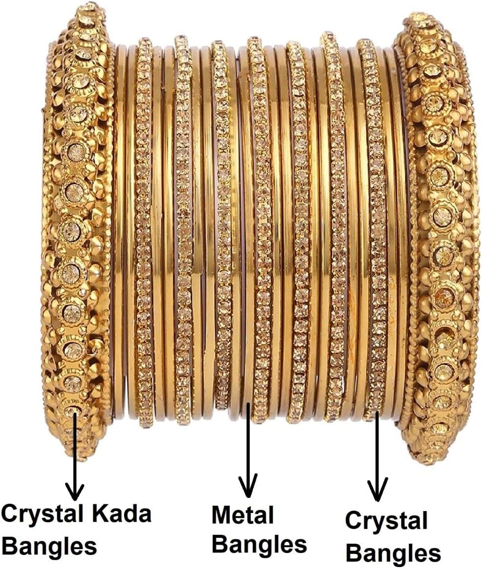 Efulgenz Indian Bangles for Women Oxidized Bangles Indian Jewelry Boho Crystal Rhinestone Gold Tone Oxidized Bollywood Wedding Crystal Bracelets Bangle Set (25 Pcs) - Image 5