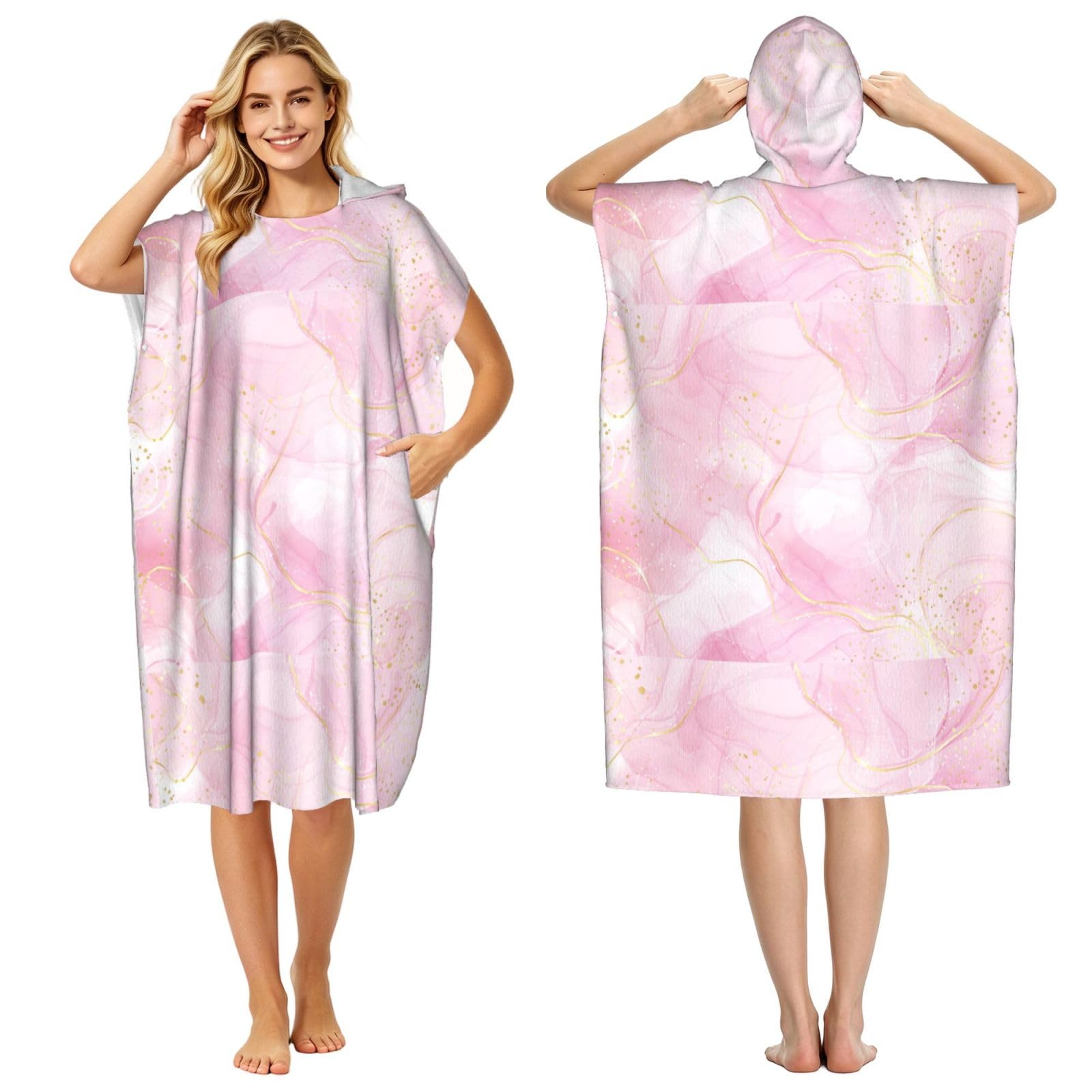Poadnly Pastel Rpse Pink Marble, Adult Hooded Beach Towel 90 x 110 cm,Changing Bath Robe, Surf Poncho Towel For Women Men