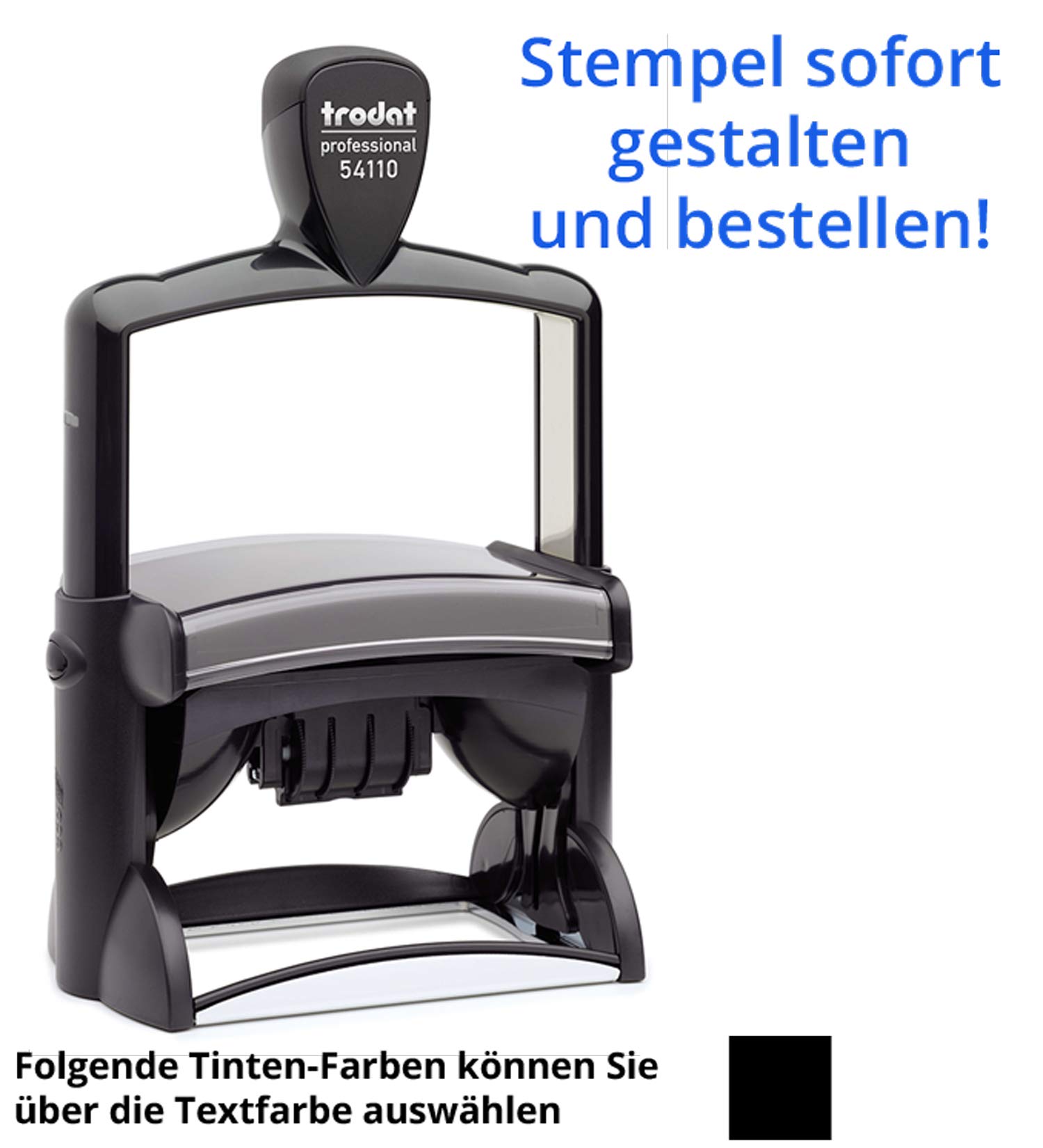 Trodat Professional Text- & Datumsstempel 54110-85 x 55 mm - 12-zeiliger Stempel mit Datum ACHTUNG Deutsche Wochentage, in verschiedenen Farben, gleich Online gestalten!!! (schwarz)